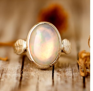 Bague opale naturelle véritable pierre de feu feuille d'opale Design bague pour femmes 925 bijoux en argent Sterling en gros - Product Image 1