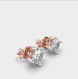 Pendientes solitarios con diamante cultivado en laboratorio de corte redondo en oro blanco/rosa/amarillo de 9 quilates - Product Image 3