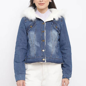 Veste en jean pour femme en coton, automne, tricotée, respirante, tendance, col rabattu, doublure en polyester - Product Image 1