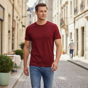 T-shirt pour homme à col rond, coupe classique, manches courtes, uni, tissu 100% coton, respirant, tissu jersey personnalisable - Product Image 6