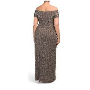 Abito da ballo Adrianna Papell da donna in raso con spalle scoperte e perline, silhouette da ballo, taglie XS-XL - Product Image 2