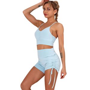 Personnalisé Sexy Gym Spandex Biker Butt Lifting Nude Correspondant Ceinture Sans Couture Strass Séchage Rapide Respirant 2 Pièces Femmes - Product Image 5