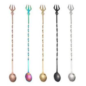 Cuchara agitadora de bebida de vino de cóctel de mezcla de acero inoxidable de estilo americano Cuchara de barra de oro con extremo de lágrima con mango giratorio - Product Image 3