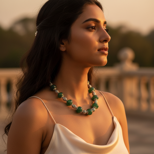 Collier en perles d'agate verte pour femmes, argent sterling, tendance, mariage/cadeau - Product Image 2