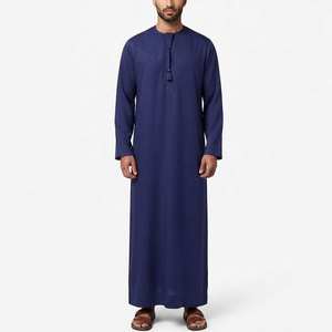 Simple Emirati Kandura for <b>Men</b> Traditional <b>Thobe</b> Cotton Lightweight Breathable Ankle Length Collarless Neckline Tassel Detail - Product Image 1