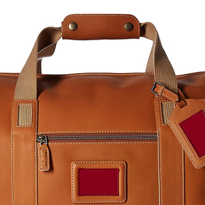 Leather Weekender <b>Duffel</b> <b>Bag</b> With Zipper Closure And Red Patch For Travel - Product Image 6