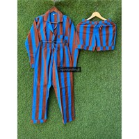 Vente en gros pyjama indien 3 pièces lot lot coton rayé long été unisexe 3 ensemble pyjama chemise vêtements de nuit courts costumes de nuit
