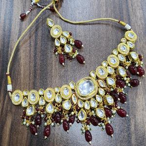 Ethnic Kundan Set <b>Back</b> Meenakari <b>Gold</b> Plated Jewelry Necklace Set With <b>Earrings</b> for Women & Girls for Party Wear Royal Look - Product Image 1