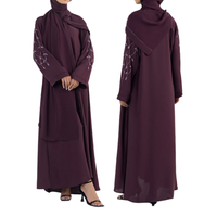Offre Spéciale : Abaya Élégante de Dubaï pour Femme – Respirante, Séchage Rapide, Légère, Broderie Florale, Col en V, Longueur Ras du Sol, Manches Longues, Grandes Tailles
