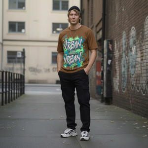 Camiseta de Manga Corta para Hombre, Estilo Urbano Ecológico, con Estampado Gráfico, Tejido de Poliéster/Algodón Lavado, Corte Regular, 200g, Cuello Redondo - Product Image 6