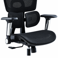 Chaise de bureau noire entièrement en mesh avec accoudoirs 6D, panneaux lombaires séparés et hauteur de siège réglable pour postes de travail de direction