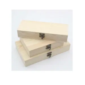 一包3个木制雪茄储物盒简单木箱带盖木箱带锁，可以更好地保护物品