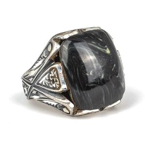 925 Sterling Silver Rectangular Men's <b>Ring</b> with Bezel Setting Pressed <b>Amber</b> Stone Gift - Product Image 1