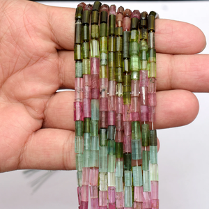AAA+ Multi Tourmaline 3.5x6mm-4x10mm Facettes Tube Briolette Tourmaline Naturelle Pierre Précieuse Cylindre Perles pour Bijoux - Product Image 4