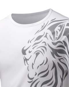 Camiseta Deportiva de Poliéster con Estampado de León Blanco y Gris para Hombre, Corte Atlético, Manga Corta, Transpirable, para Gimnasio, Entrenamiento Deportivo, Ropa Casual - Product Image 4