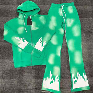 Sweat-shirts à cordon de serrage délavés à l'acide Pantalons à jambes larges Design personnalisé Streetwear Ensemble de survêtement décontracté Deux pièces 100% coton - Product Image 6