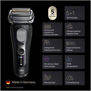 Rasoir électrique rechargeable pour hommes, 6 lames ultra-fines, précision, utilisation humide et sèche, batterie 60 min, noir, étanche IPX7, pour le visage - Product Image 3