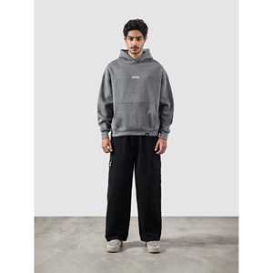 Sweat à capuche en molleton bouclette gris anthracite taille XSS zippé avec broderie 3D délavée à l'acide et appliqué streetwear pour homme/femme - Product Image 4