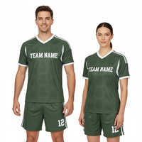 Conjunto de Uniforme de Fútbol Personalizado Verde Oliva para Adultos - Camiseta y Pantalones Cortos con Ribete Blanco, Cuello Redondo, 100% Poliéster Transpirable y de Secado Rápido