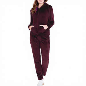 Servicio OEM, Sudadera con Capucha de Algodón con Logotipo Personalizado, Conjunto Deportivo de Terciopelo con Cremallera para Mujer, Chándal de Terciopelo para Dama - Product Image 6