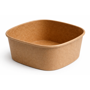 ชามกระดาษคราฟท์ทรงสี่เหลี่ยมขนาด 650 มล. (20 ออนซ์) พร้อมเคลือบ PE ดีไซน์เรียบง่ายสำหรับเสิร์ฟอาหารและใช้สำหรับซื้อกลับบ้าน - Product Image 1