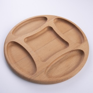 Plateau à collation rond en bois de hêtre à 5 compartiments - Plateau de service divisé de 30 cm - Plateau en bois naturel pour noix, bonbons et apéritifs - Product Image 1