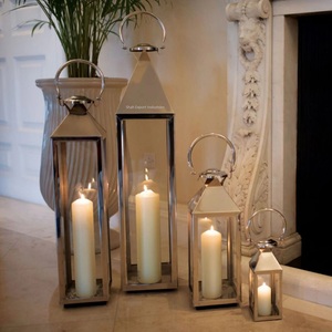 Unique Design Stainless Steel and Glass Candle <b>Lanterns</b> Set of 4 for Interior and Exterior Decor Hanging <b>Lantern</b> - Product Image 2