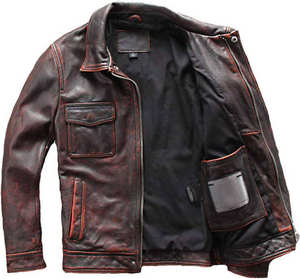 Chaqueta de cuero genuino de vaca Vintage para hombre, prendas de vestir informales clásicas a la moda con cierre de cremallera para montar en motocicleta en invierno - Product Image 2