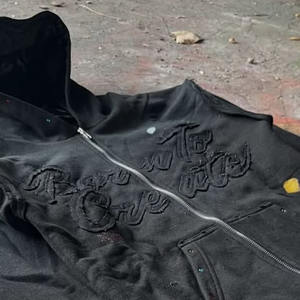 Sweat à capuche avec logo personnalisé OEM léger pour hommes, avec broderie de détresse, teint uni, motif uni, coton mélangé surdimensionné, taux de vente entier - Product Image 3