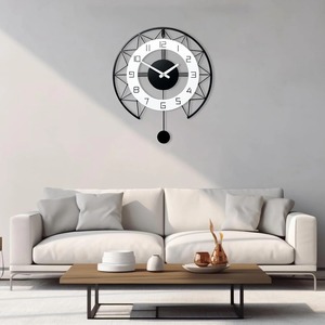 Luxury Round Metal Wall Clock Black And White Unique Sleek Design Adds Elegant Style To Any Room Or Office Interior - Product Image 2