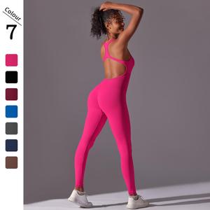 Combinaisons de fitness une pièce pour femmes, combinaison de couleur unie, combinaison de jeu sans couture, vêtements de sport de yoga dos nu 2025 - Product Image 5