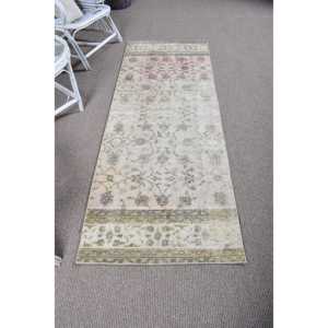 Alfombra Turca de 2.5x6.9 pies (77x210 cm), Ecológica, Vintage, Gris, de Lana con Parches y Base de Látex - Product Image 1