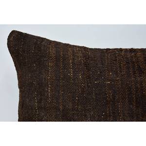 Brown Wool Kantha Patchwork Pillow 12x20 Inches with Subtle Striped Pattern Woven Decorative <b>Cushion</b> Embroidered Vintage Style - Product Image 2