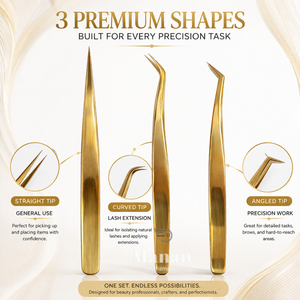 Juego de Pinzas para Pestañas Doradas, Pinzas de Precisión para Extensión de Pestañas, Rectas, Curvas y Anguladas, de Acero Inoxidable, Duraderas y Profesionales - Product Image 3