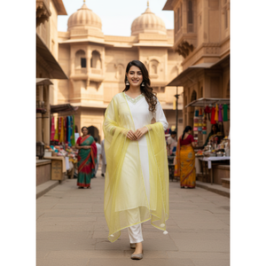 Ensemble Salwar Kameez indien brodé en mousseline blanche et verte pour femme, style pakistanais, avec kurta, pantalon et dupatta, confectionné en georgette - Product Image 1