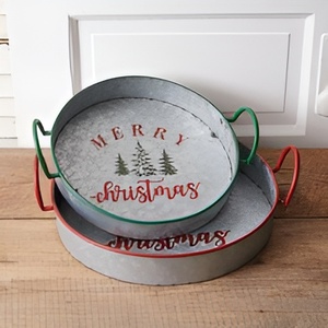Bandeja DE SERVICIO DE Navidad de lujo de diseño superior Bandejas de servicio de utensilios de cocina rectangulares de acero inoxidable de hierro galvanizado de madera Navidad - Product Image 1