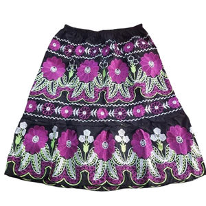 Jupe midi mexicaine brodée florale pour femmes, taille haute élastique, style bohème avec volants, grande taille pour l'été - Product Image 6