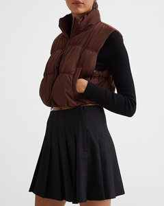 Chaqueta acolchada de invierno de nailon impermeable con relleno de algodón grueso, mangas desmontables, diseño con capucha, top corto sin mangas. - Product Image 3