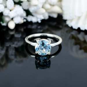 Handmade 925 Sterling Silver Eternity Vermeil <b>Ring</b> Unique Classic Design with Natural Aquamarine Gemstone Bezel Setting Inlay - Product Image 1