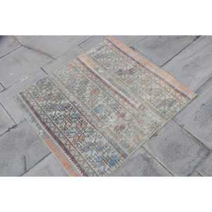 Alfombra Turca Vintage, Alfombra de 2.7x3 pies, Alfombra de Lana con Rayas Azules - Product Image 3