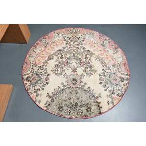 Alfombra de área de 4,5x4,5 pies, estilo clásico, rosa, Beige, lana de retazos, piel sintética de conejo, látex para uso en pasillos grandes - Product Image 1