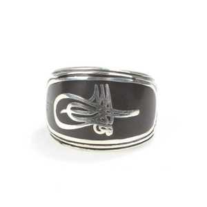 Men's 925 Sterling <b>Silver</b> Cluster <b>Ring</b> with Ottoman Tughra Engraving Rhodium Plating Casual Style Free Size Gift for Muslims - Product Image 4