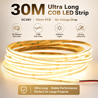 UL ETL Süper Uzun COB Şerit 30m DC48V Sıcak Beyaz 10MM Kesilebilir Kısılabilir Yumuşak Düzgün Işıltılı COB LED Şerit Işık İç Mekan Kullanımı İçin