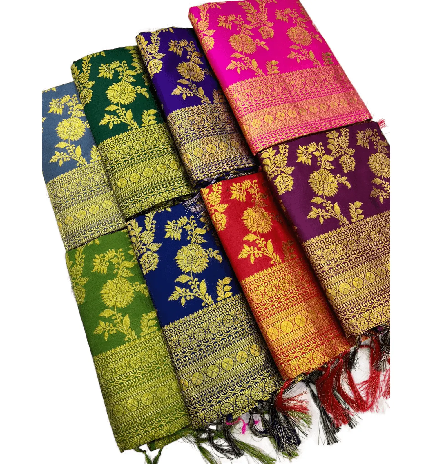ชุดส่าหรีผ้าไหมอินเดียใต้,ผ้าแพรรีสีทองบริสุทธิ์งานทอผ้าอารีย์พร้อมเสื้อปัก