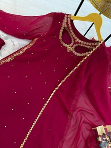 Faux georgette thêu nặng đẹp thiết kế cổ thẳng cắt biên giới thiết kế salwar <span class=keywords><strong>kameez</strong></span> cho phụ nữ/Thời trang Pakistan - Product Image 5