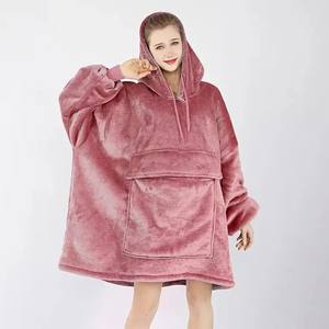 Hot Sale Cheap Price <b>Hooded</b> Wearable Sweatshirt Flannel Plush Sherpa Oversize Hoodie <b>Blanket</b> Sweatshirt <b>for</b> Kids and <b>Adults</b> - Product Image 1
