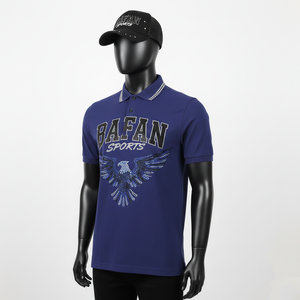 Polo pour homme en coton et polyester de luxe, tissu piqué 220 GSM, bleu royal, logo en strass thermocollé, pour chemises polo t-shirt - Product Image 4