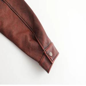 Chaqueta de piel de vaca de capa superior, chaqueta de bombardero de ocio con cuello levantado a la moda, corta Vintage de cuero genuino 100% para hombre - Product Image 4