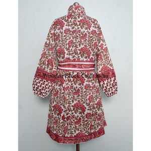 Robe d'été en coton imprimé à la main pour femme, col rond, style bohème, motif floral, robe décontractée indienne en coton - Product Image 6