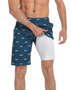 Short de surf de qualité supérieure pour homme, motif solide, doublure de compression, poches décontractées, sublimées, 100% polyester - Product Image 2